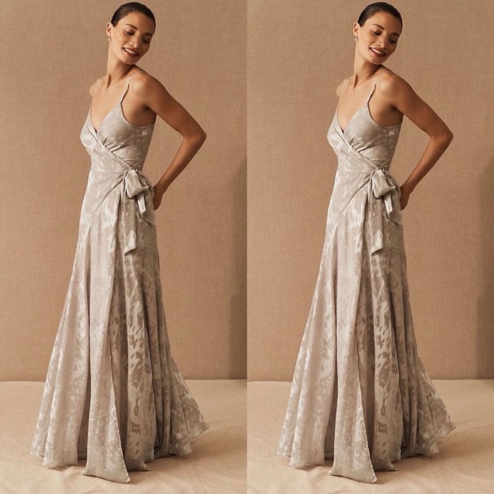 BHLDN Hutch Alden Dress Size L NWT Gray Silver Maxi Wrap Elegant Formal Gown